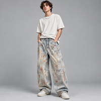 Fabricant OEM ODM de jeans vintage à jambe large, effet usé artistique, style streetwear, service d'usine pour marque privée