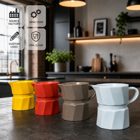 Mug à café en céramique en forme de Moka Pot, tasse à expresso géométrique avec poignée, pichet à lait créatif en porcelaine pour le bureau, la maison ou comme cadeau