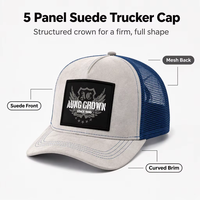 Produttore OEM ODM di Cappelli Trucker a 5 Pannelli Personalizzati per Uomo, in Camoscio con Visiera Curva e Logo Ricamato