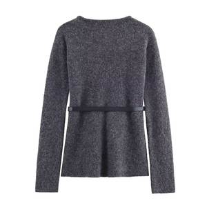 PB & ZA เสื้อกันหนาวผู้หญิง2ชิ้น2025ใหม่เข็มขัดถักชุดวินเทจแขนยาว + กระโปรงผู้หญิง - Product Image 3