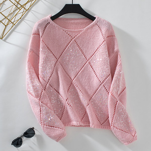 Maglione Casual da Donna in Cotone 100% Anti-Pilling, Anti-Restringimento, Anti-Piega, a Collo Tondo, <span class=keywords><strong>Manica</strong></span> <span class=keywords><strong>Tre</strong></span> <span class=keywords><strong>Quarti</strong></span>, Tinta Unita - Product Image 1