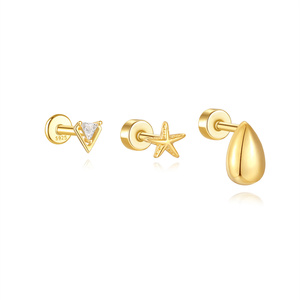 Pendientes Minimalistas Clásicos de Alta Calidad, Chapados en Oro S925, con Diseño Simple de Estrella y Gota de Agua - Product Image 2