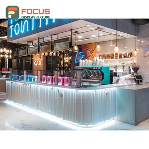 Large Format Cafe Service Counter White <b>Panel</b> Finish Coffee Bean Display Area Cafe Cash Wrap Counter - Product Image 5