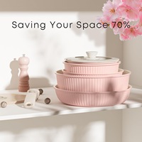 Nouvel ensemble de batterie de cuisine en céramique rose antiadhésive en aluminium, 16 pièces, léger, moderne, pour la maison, casseroles et poêles avec poignées amovibles en bakélite