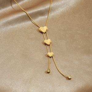 Fashionable Gold Plated Stainless Steel Heart Shape Chain Tassel Pendant Clavicle Necklace For Daily Wear Gift - Product Image 2