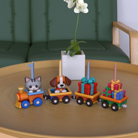 Porte-bougie d'anniversaire en résine écologique en forme de train, chaton, chiot, décoration d'intérieur, numéro personnalisable, fête d'enfants, 7 pouces de haut