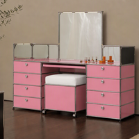 Ensemble de coiffeuse modulaire en métal avec miroir, bureau de maquillage pour chambre et salon, bureau en acier personnalisable en taille et couleur avec tabouret