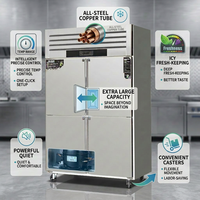 Congélateur commercial de luxe à 4 portes, refroidi par air, à double température, avec dégivrage automatique, mode Eco et contrôle numérique de la température