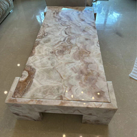 Table basse en marbre onyx rose naturel de luxe, table centrale rectangulaire moderne en pierre pour la décoration intérieure du salon de villa
