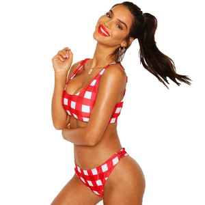 Abierto sexo chica borla Bikini imagen Vichy rojo <span class=keywords><strong>de</strong></span> pierna alta - Product Image 2