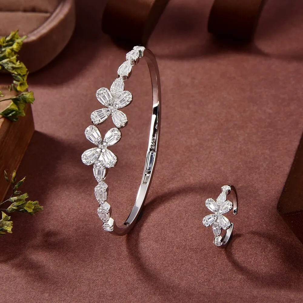 מכירה לוהטת סיטונאי חתונה סטי 925 כסף סטרלינג מעוקב Zirconia צמידי טבעת תכשיטי סטים