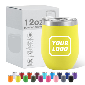 Gobelet à vin isotherme en acier inoxydable de 12 oz avec logo personnalisé, revêtement en poudre, forme d'œuf, tasse thermique, mug à café avec couvercle - Product Image 1