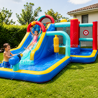 Toboggan aquatique gonflable, château gonflable, parc aquatique pour enfants avec piscine à jets d'eau, canon à eau, mur d'escalade, jouet d'été pour l'extérieur et le jardin