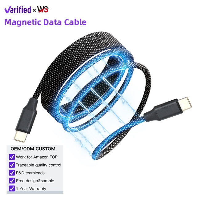 OEM Magnetic USB-C to Type-C 240W Fast Charging Cable with Pure Copper Conductor for Mobile Phones Tablets Laptops Printers