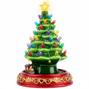 Decorazioni Natalizie in Ceramica a Forma di Trenino Rotante con 38 Luci Multicolore per Albero di Natale da Tavolo - Product Image 2