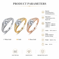 Bague Bypass en Moissanite, Argent Sterling 925, 7,5 mm, 1,5 ct, Ronde, VVS1, Couleur D, 3 Couleurs, Tailles US 5-9, Bijoux pour Femmes