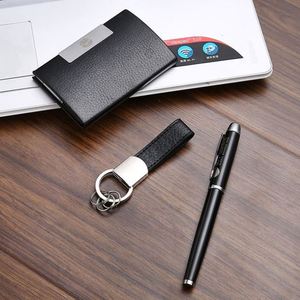 <b>Personalized</b> Leather Business Card Holder Set with Pen & <b>Keychain</b> - Corporate Gifts - Product Image 2