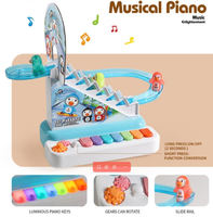 Jouet 2-en-1 Électrique Escaladeur d'Escaliers Pingouin Canard avec Piste de Course et Toboggan, Clavier de Piano Coloré, Lumières et Musique, Éducatif, en Plastique ABS