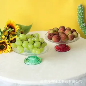 Produk baru 2024 mangkuk buah transparan dengan dudukan warna-warni piring tinggi kacamata dekorasi pernikahan alat makan