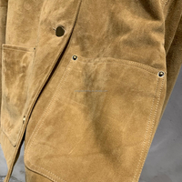 Manteau à simple boutonnage avec grandes poches plaquées en cuir de mouton véritable, veste vintage en daim véritable, vêtement d'extérieur printemps-automne