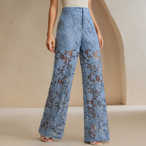 Pantalon en dentelle florale semi-transparente personnalisé pour femmes, bas décontracté élégant pour dames - Product Image 1