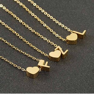 Collana con 26 Lettere dell'Alfabeto Inglese e Cuore in Oro 18K <span class=keywords><strong>per</strong></span> Donne, Ciondolo con Iniziale in Acciaio Inossidabile, Gioielli di Moda - Product Image 2