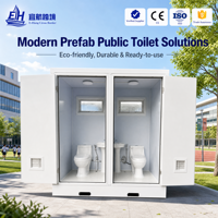 Toilettes portables à double cabine avec système d'éclairage intégré et résistance aux odeurs, salle de bain mobile modulaire pour camping en plein air