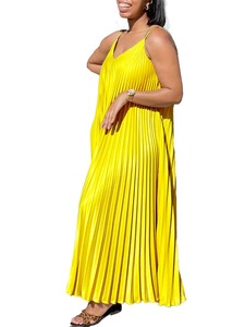 Femmes été nouveau lâche col en v jarretelle plissée grande jupe ourlet vacances longue jupe - Product Image 6