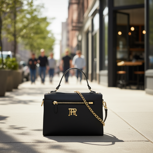 Sac bandoulière noir pour femme Fana avec chaîne dorée, fermeture éclair, imperméable, en cuir PU, design tendance avec lettres pour tous les jours - Product Image 2