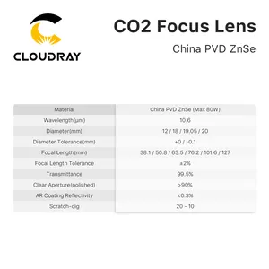 Фокусная линза Cloudray China PVD ZnSe D12 для CO2 лазерной резки и гравировки