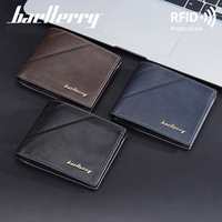 Baellerry dompet pendek kulit PU pria, dompet uang tunai ramping jahitan samping Vintage perlindungan RFID