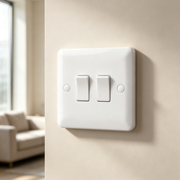 Interrupteurs muraux 2 modules 1 voie en plastique blanc, boîtier ignifuge, vente en gros, direct usine