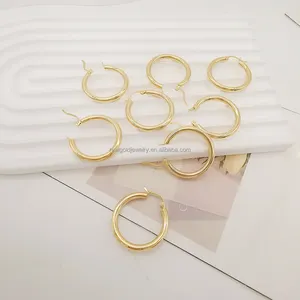 Hoops Trendy 14K Pure Gold Earring Hoops Light Weight Real AU585 Hollow Hoops Fine Jewelry Earrings