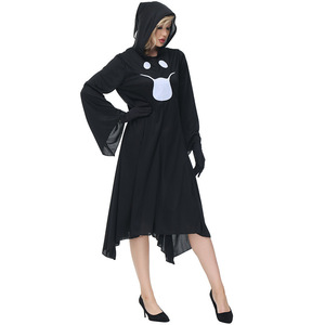 Costume di Halloween da Strega Bianca Timida con Maniche Larghe e Cappello a Punta, Vestito Stampato Divertente per Adulti - Product Image 3