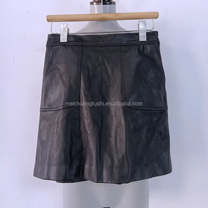 Minifalda de Cuero Personalizada para Mujer <span class=keywords><strong>con</strong></span> Bolsillos Delanteros Tipo Parche, Ropa Casual para Damas - Product Image 4