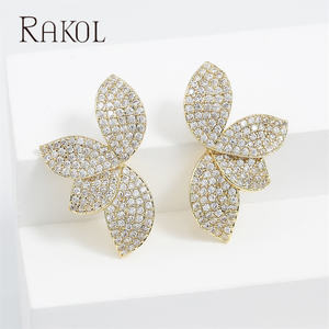 RAKOL ZPE58 Korean Version Elegant <b>Light</b> Luxury Micro Inlaid <b>Leaf</b> Niche Design New Earrings - Product Image 5