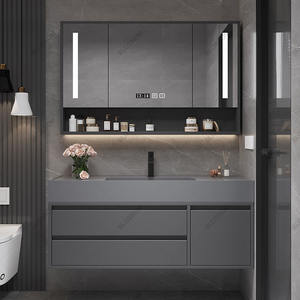 <span class=keywords><strong>Lavabo</strong></span> de baño integrado de cerámica sin costuras de lujo con luz Simple moderna, combinación de armario de baño con espejo inteligente - Product Image 1