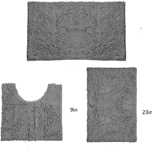 Ensemble de tapis de salle de bain en chenille moderne à trois pièces, à poils longs, réversible, couleur unie, en polyester, avec dos antidérapant en caoutchouc, pour la maison et l'hôtel - Product Image 1
