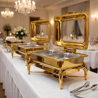 LIYUNDA – Ensemble chauffe-plats de luxe en acier inoxydable pour buffet, avec réchaud à gaz doré 6L/9L – Équipement de maintien au chaud