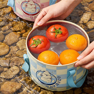 Insulated Cartoon <b>Folding</b> Water <b>Bucket</b> 20x30cm Portable Outdoor Camping Multi-purpose Basin For Washing Face And Soaking Feet - Product Image 3