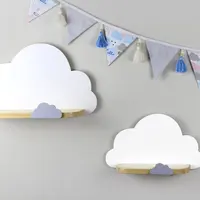 סט של 2 לבן עץ ענן מדפים עם קטן ענן על גבול עץ צף מדף, משתלת חדר עץ מדף, מדף ספרים לילדים דקור