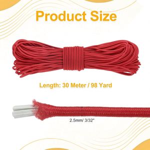 2.5mm Bright Red Heavy Duty Braided Elastic Macrame Cord for Bags & Shoes Garment Kayak <b>Tarp</b> Tent Canopy Camping DIY - Product Image 3