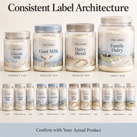 Emballage personnalisé pour poudre de lait en marque blanche, pot transparent en PET avec couvercle à logo pour marques de produits laitiers, vente en gros
