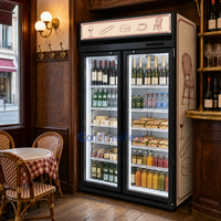 Congélateur vertical à double porte vitrée, refroidissement par air, sans givre, éclairage LED, 1000L, pour café