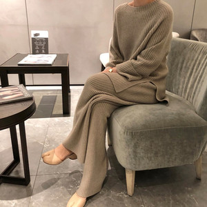 Custom OEM ODM Designer Winter Rib <strong>Knitted</strong> <strong>Set</strong> Pants Suits Pajamas <strong>Knit</strong> Sweater 2 Piece <strong>Set</strong> Women <strong>Knit</strong> Two Piece Sweater <strong>Set</strong> - Product Image 2