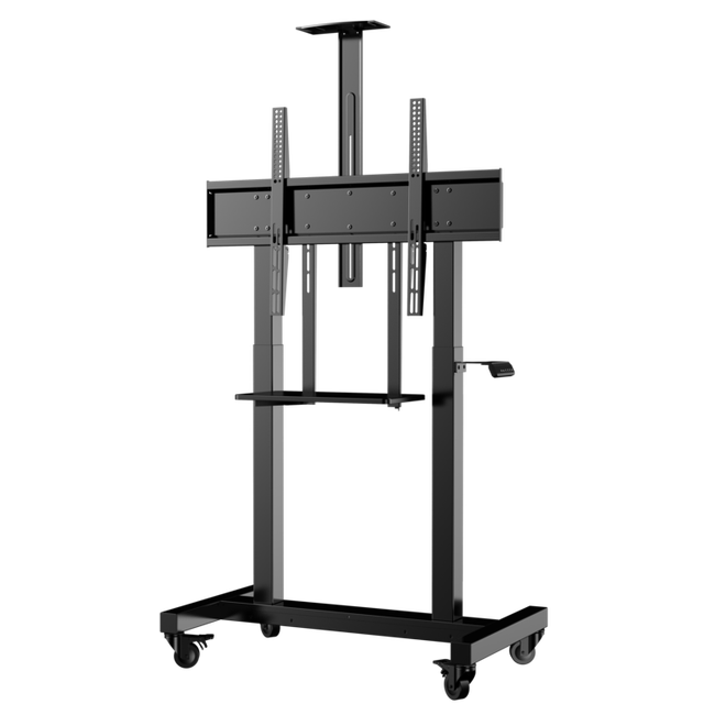 Electric Height Adjustable 55-120 Inch TV Mount Mobile Dual Motor 2 Stage TV Cart with DVD Shelf Rolling Wheels Floor TV Lift