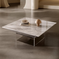 Table basse carrée en acrylique et marbre, design simple et luxueux, pour salon, ambiance haut de gamme