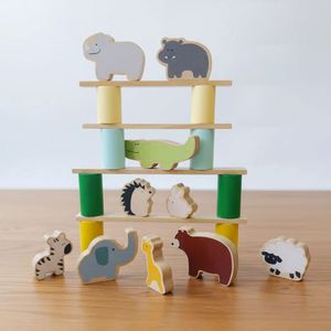 Changing Game Natural Wood Stacking Kit Colorful Column <b>Blocks</b> Lovely Animals Shape Balance Toy - Product Image 3