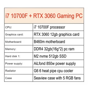PC de jeu reconditionné haute performance I7 10700F avec carte graphique RTX 3060, RAM 32 Go, SSD 512 Go, ordinateur de bureau préassemblé pour le jeu et le bureau - Product Image 2