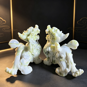 Paire de figurines <span class=keywords><strong>Pixiu</strong></span> en jade naturel sculptées à la main, Feng Shui, pour la décoration de la maison et du bureau, ornement de protection de la prospérité - Product Image 5